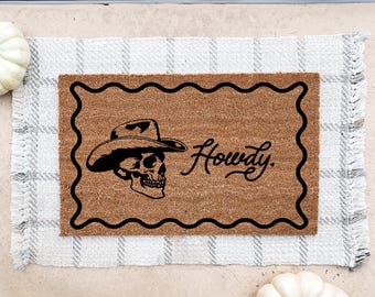 Retro western dörrmatta Howdy Cowboy Skull Välkomstmatta Western Cowboy-dekor Trendig verandadekor Unik western heminredning Rolig westernmatta