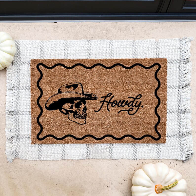 Retro Western Doormat Howdy Cowboy Skull Welcome Mat Western Cowboy ...