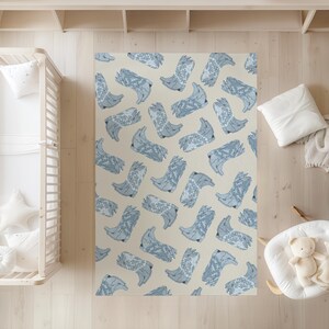 Cowboy Theme Nursery Mat Western Style Decor Blue Boot Design Country Farmhouse Collection Boys Room Essential Multiple Size Options Premium Construction Quality Rustic Look Details Beautiful Infant Space Western Themed Room Decor
