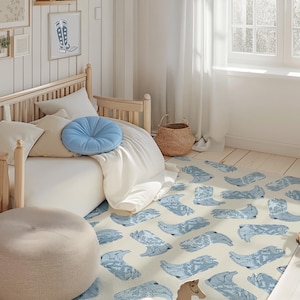 Western Nursery Rug Cowboy Theme Design Blue Boot Pattern Country Style Decor Rustic Farmhouse Look Boys Room Essential Multiple Size Options Premium Quality Construction Cream Background Polyester Material Durable Floor Covering Beautiful
