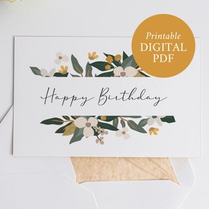 Floral Printable Bday Card flower Birthday printable Card Last Minute Card DIY Bday Card gift 5x7 Birthday Card birthday card for wife bday