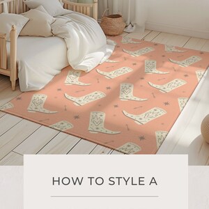 How to style retro cowgirl bedroom Retro Cowboy Boot Rug Cute Western Theme Apartment Decor Texas Dorm Room Rug Cowgirl Home Decor Trendy Western Style Rug Cowgirl Aesthetic