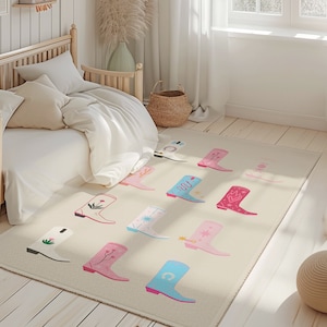 Western-Kinderzimmer-Teppich Western-Kinderzimmer-Dekor-Mädchen-Cowgirl-Stiefel Teppich für Mädchenzimmer Western-Kinderzimmer-Mädchen-Western ästhetischen Küsten-Cowgirl
