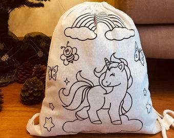 Coloring Drawstring Backpack For Kids, Cotton Drawstring Bags For Kids & Schools, Kids Art, Kinder-Beutel mit Namen personalisiert