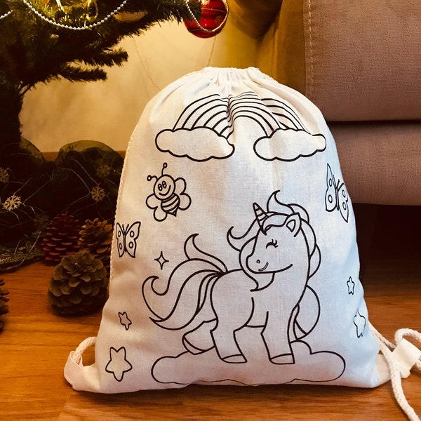 Mochila con cordón para colorear para niños, bolsas con cordón de algodón para niños y escuelas, arte infantil, Kinder-Beutel mit Namen personalisiert