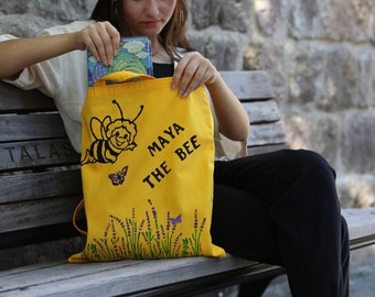 Think Happy Bee Happy Tote Bag, Nature Lover Gift, Bee Tote Bag, Inspirational Bag, Bee Gift For Her, Bag For Women, Cute Bee Tote Bag