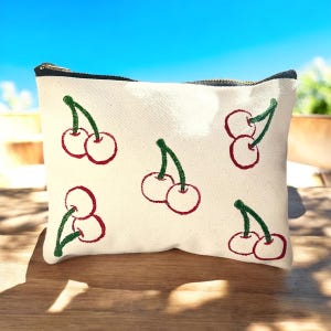 Personalized Hand Painted Makeup Clutch Custom Cherry Bag Unique Wedding Day Gift Boho Clutch Purses for Her Holiday Custom Cosmetic Bag