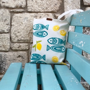 Modern Ethno Style Graphic Art 2 Fishes Block Printed Bag Fishes Handbag Colorful Fishes Tote Bag Tote Bag Cloth Bag image 8