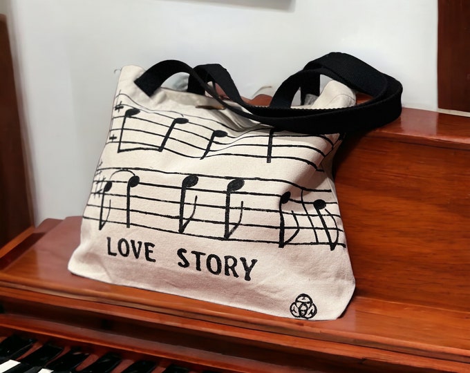 Music Tote Bag, Musical Notes Block Print Bag, Musician Gift, Sheet Music Tote Bag, Music Gifts, Piano Bag, Tote Bag, Cloth Bag