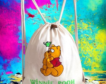 Cotton bag with your first name - Winnie The Pooh Disney - children's nursery school, Hand Painted Pooh Very Special Art Bag, Pooh tote bag