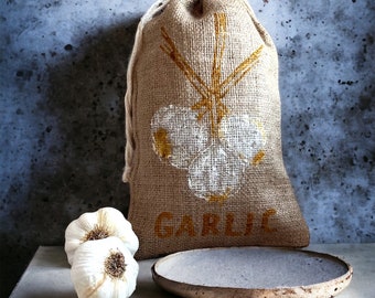 Garlic Sack Handmade, Burlap Bags With Drawstring - 100% Natural Jute Bags - Jute Drawstring Gift Bags |   Sack | Kitchen Sack