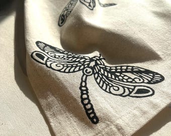 Dragonfly  Kitchen Tea Towel Kitchen Dish Cloth Hostess Gifts  Housewarming Gift Farmhouse Towels  Hand Printed Tea Towel