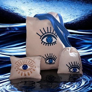 Evil Eye Favor Bag Greek Evil Eye Makeup Bag Evil Eye Handcrafted Tote Bag Personalized Protection Gift Weddings Parties Special Occasions