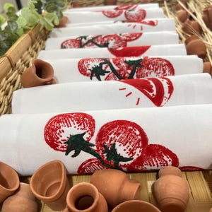 Tomato Tea Towel Cotton Dish Cloth Hand Printed Farm Kitchen Decoration Cherry Tomato Housewarming Napkins  Gift Mothers Day Gift