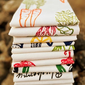 Set of 3 Hand Printed Hand Woven French Linen Kitchen Towels Choose Your Set Hostess Gifts Zero Waste Washed Linen Gift for Mom Towel Bundle