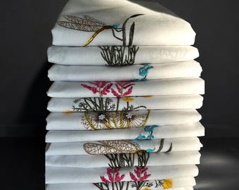 Paño de cocina bordado con flores silvestres, decoración de cocina de algodón y lino