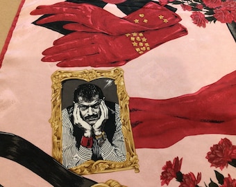 Vintage MOCHINO Silk Scarf / Portrait Of Iconic Designer FRANCO MOSCHINO / Rare