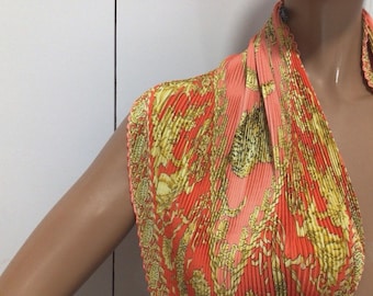 GIANNI VERSACE Atelier Versace Pleated Silk Scarf ‘92 - Gold Baroque Mythological Motif - RARE