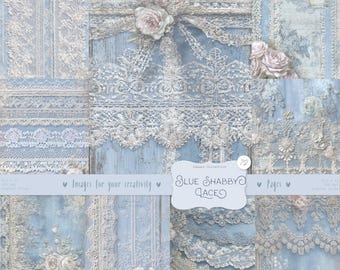 Blue Shabby Chic Junk Journal Kit: Scrapbook Background, Digital Paper Pack (Digital Download)