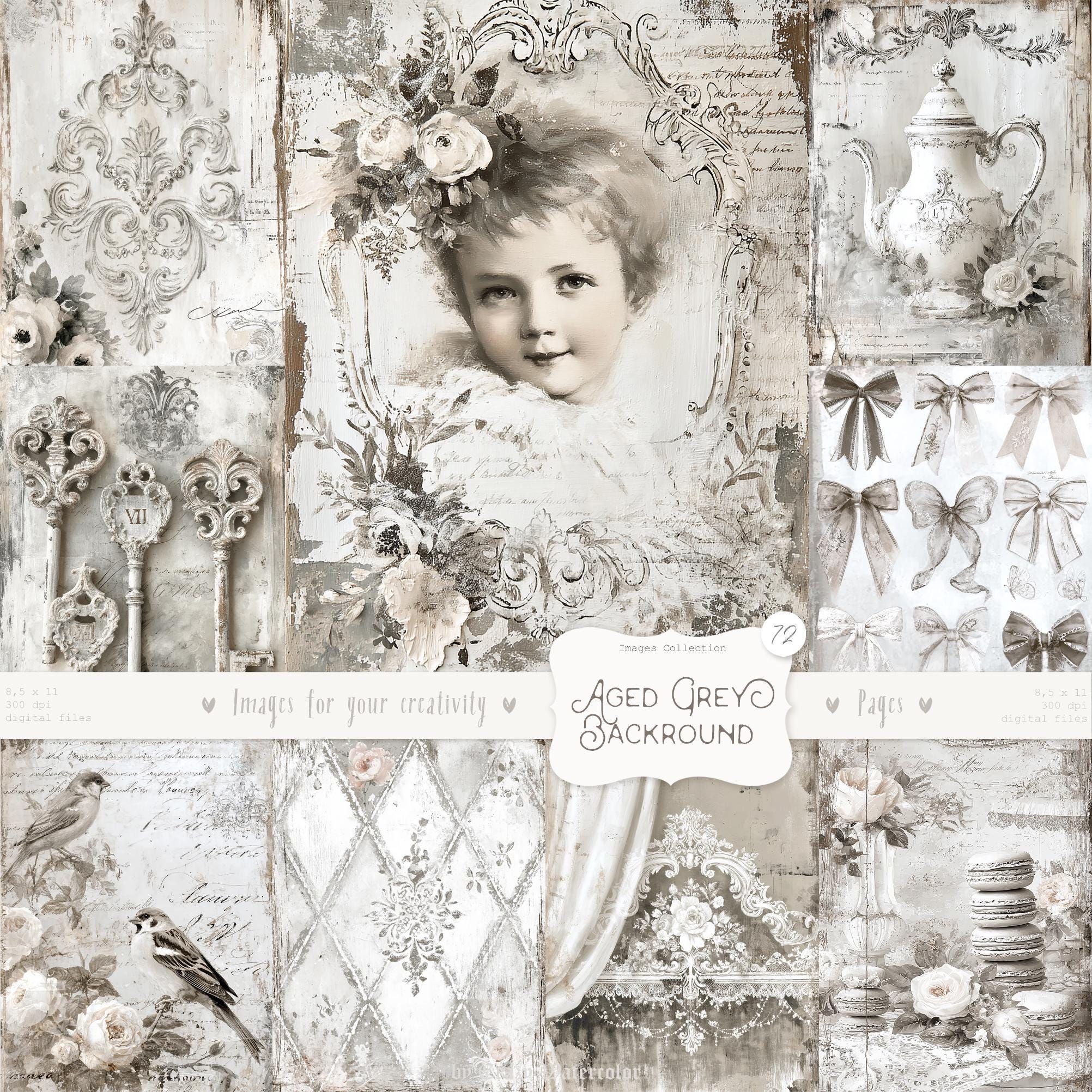 Shabby Chic Kit, Junk Journal Pages: Vintage Background, Delicate ...
