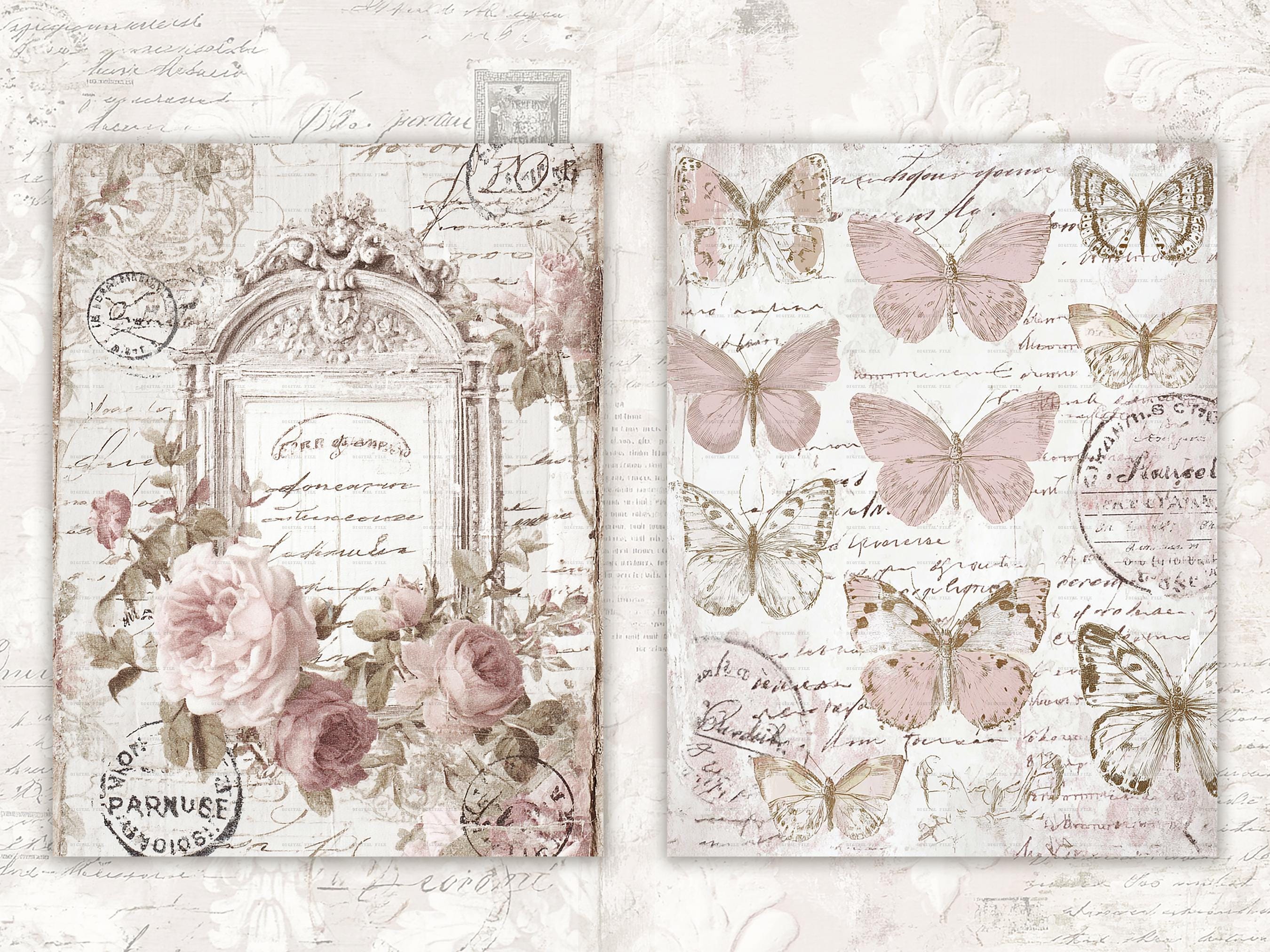 Shabby Chic Kit, Junk Journal Pages: Vintage Background, Delicate ...