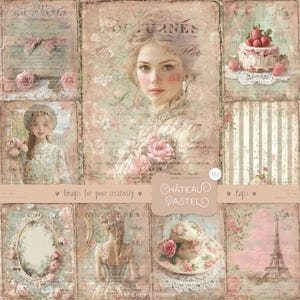 Chateau Pastel 160 Bilder: DIGITALE Seiten, Shabby Chic Journal Seiten, Vintage Viktorianische Ephemera, Printable Scrapbook Papier, Rosa Pastell blau