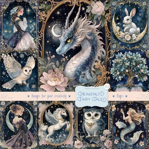 Aquarelles fantastiques pages de scrapbooking, kit de journal indésirable Dragon, éphémères numériques mythiques, clipart céleste, nuit étoilée, téléchargement numérique