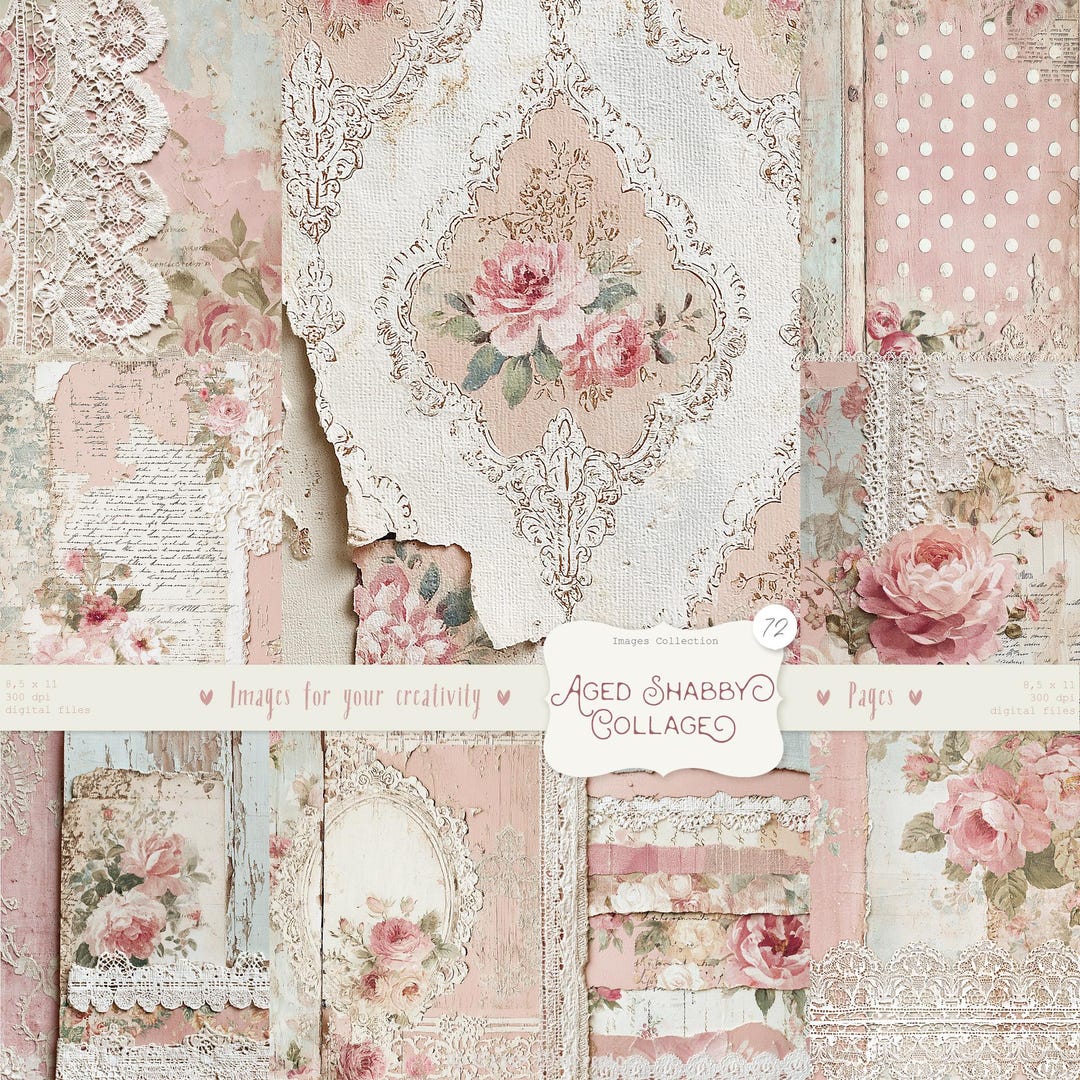 Shabby Chic Kit, Junk Journal Pages: Vintage Background, Delicate ...