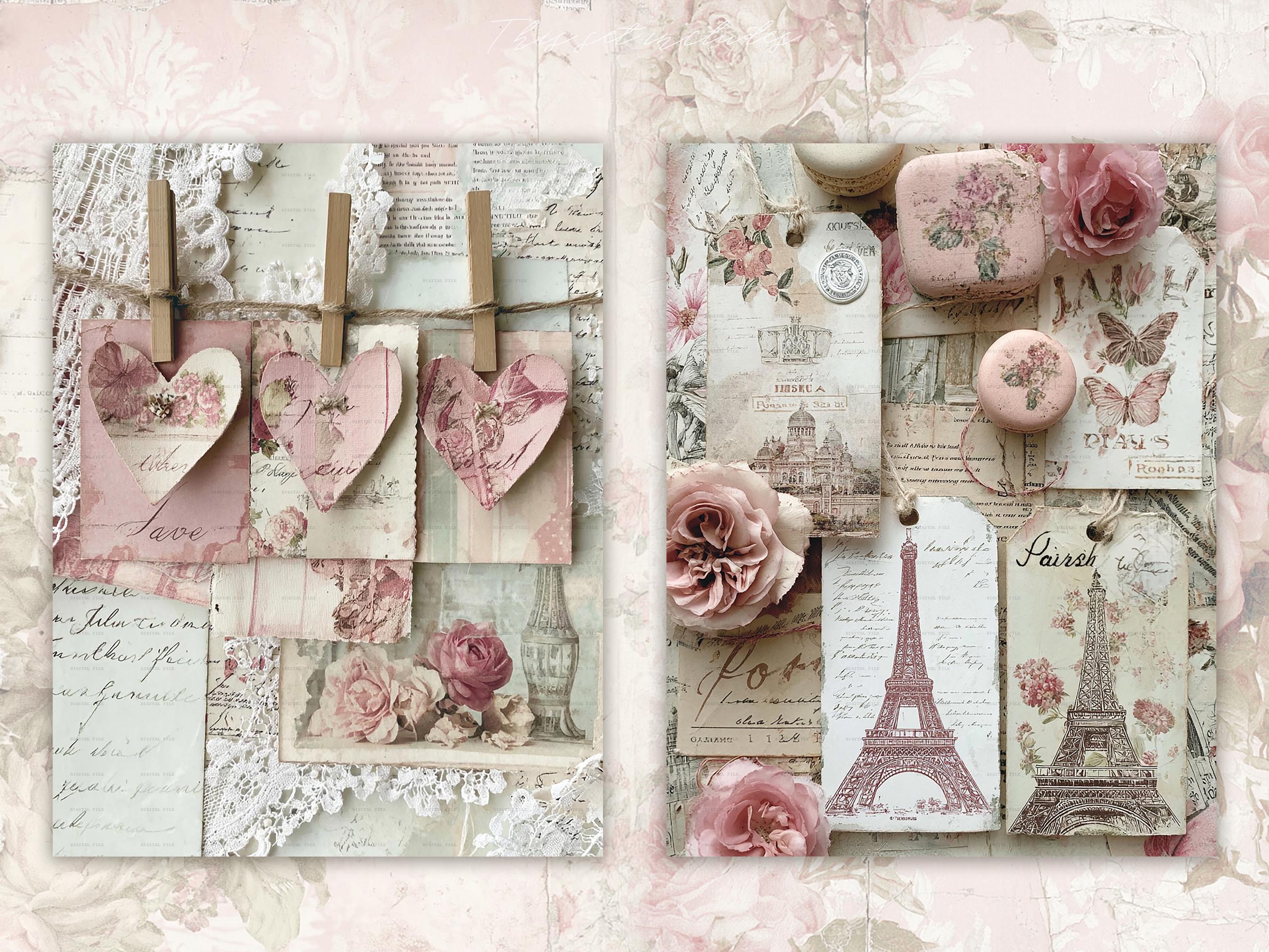 Shabby Chic Kit, Junk Journal Pages: Vintage Background, Delicate ...