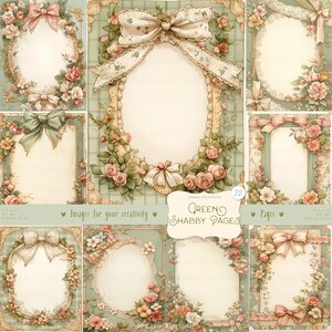 Zielone strony Shabby 32 Obrazy: Planer Kwiatowy Pusty Papier, Książka Kucharska, Książka Z Przepisami, Karta Niewidoma, Wydrukowany Album Ephemera CYFROWE Pobieranie