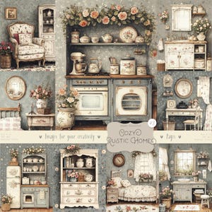 Cozy Rustic Home 43 Pages: DIGITAL Cottagecore, Shabby Chic Kitchen, Farmhouse Interiors, Vintage Country Journal, Scrapbooking Ephemera