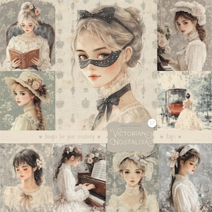 Nostalgia vittoriana 57 immagini: Clipart di donne vintage, pagine dell'era Regency, pianoforte, lettura, effimeri di album stampabili da scaricare in formato DIGITALE