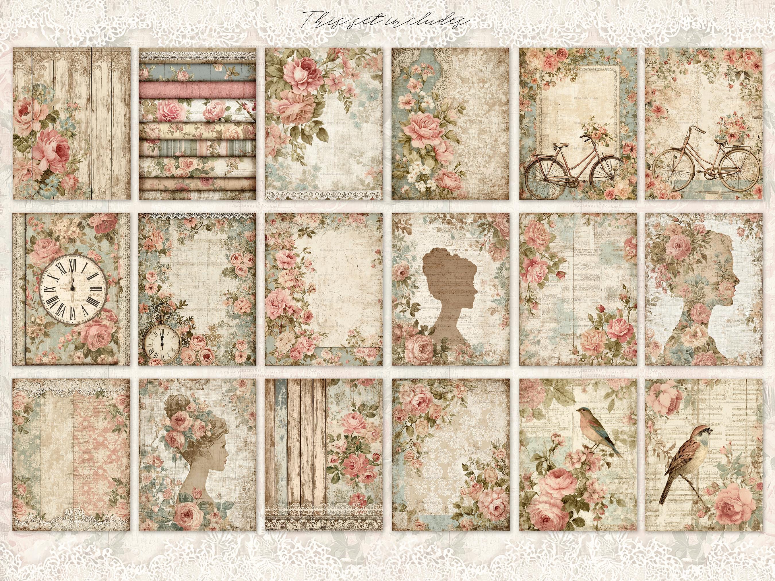 Vintage Shabby Chic Junk Journal Kit: Scrapbook Background, Printable ...