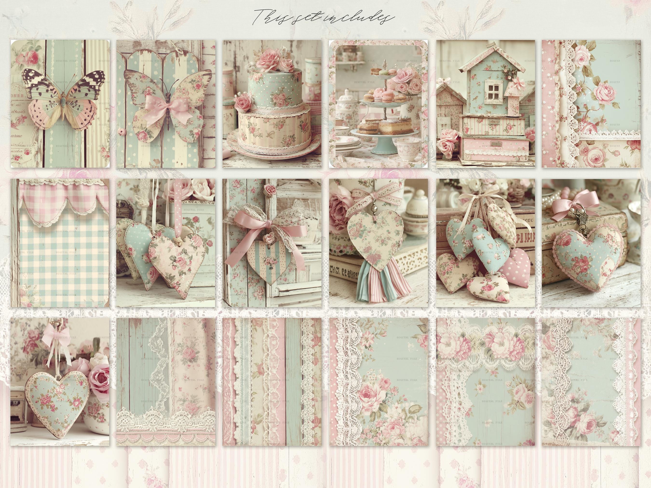 Pastel Shabby Chic Junk Journal Kit: White Scrapbook Background ...