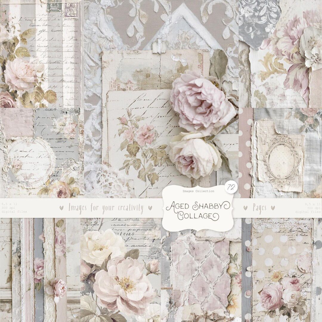 Shabby Chic Kit, Junk Journal Pages: Vintage Background, Delicate ...