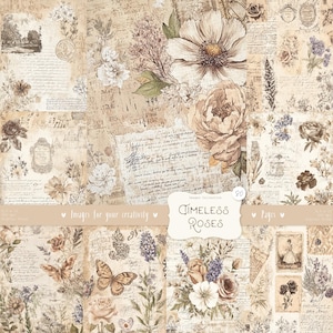 Fondos de rosas atemporales 80 imágenes: páginas shabby chic, papel envejecido vintage acogedor, textura de letras antiguas, efímeras imprimibles DESCARGA DIGITAL