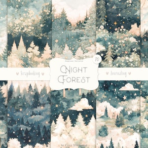 Night Forest Seamless Patterns: Magic Landscape Paper (Digital Download)