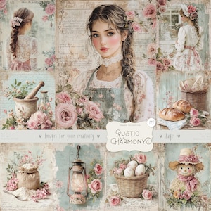 Harmonie rustique 113 images : aquarelle pastel shabby chic pages, cottagecore, country, éphémères imprimables vintage rustique, téléchargement numérique
