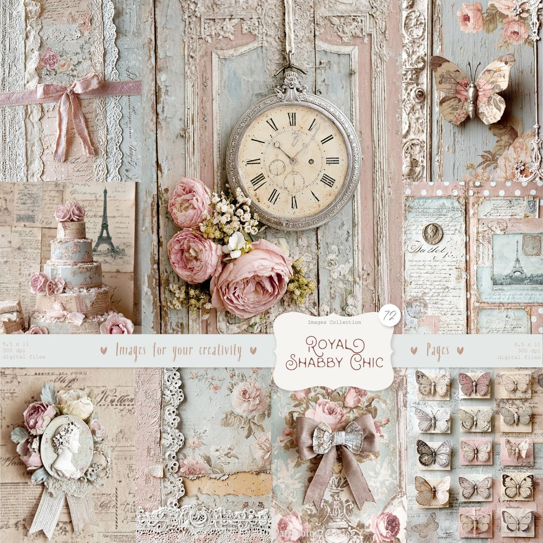 Shabby Chic Kit, Junk Journal Pages: Vintage Background, Delicate ...