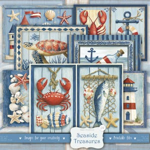 Seaside Treasures 24 Digital Images: Nautical Junk Journal Pages, Vintage Sea Scrapbook Paper, Coastal Printable Paper, Beach Ocean Ephemera