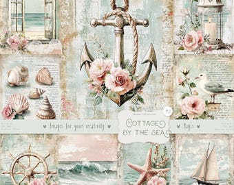 Scrapbookpapier kust: 90 vintage nautische afbeeldingen (digitale download)