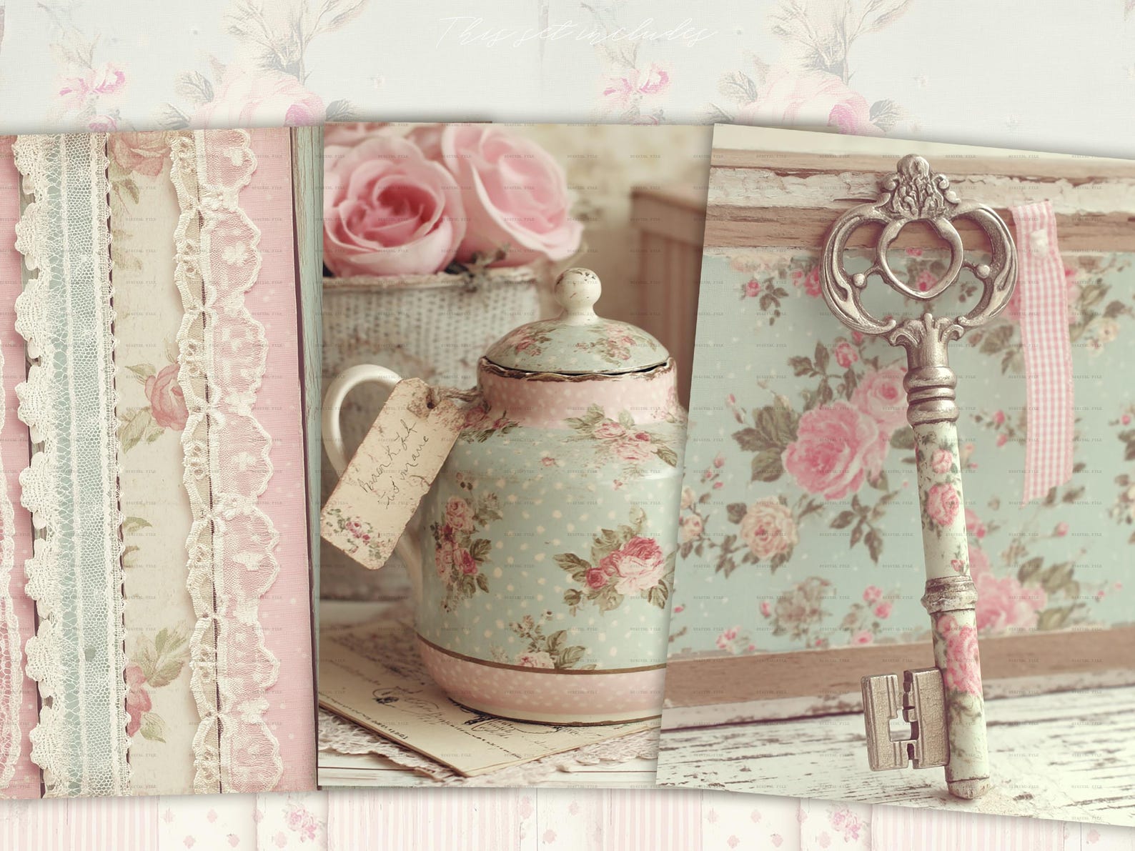 Pastel Shabby Chic Junk Journal Kit: White Scrapbook Background ...