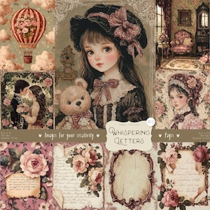 Whispering Letters 140 Bilder: DIGITALE Seiten, Shabby Chic Journal Seiten, Vintage Viktorianische Ephemera, Printable Scrapbook Papier, Rosa Pastell Blau