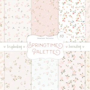 Springtime Palette - 10 Digital Papers and Seamless Patterns, Junk Journal and Scrapbook Paper, Printable Background, Decoupage, Wallpapers