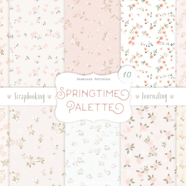 Palette printanière - 10 papiers numériques et modèles sans couture, journal indésirable et papier de scrapbooking, arrière-plan imprimable, découpage, papiers peints