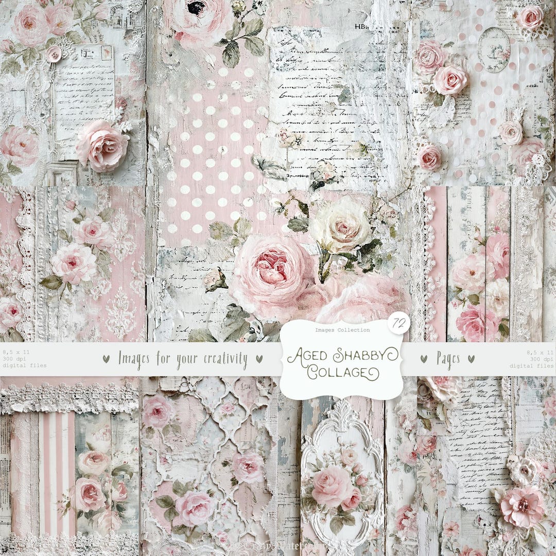 Shabby Chic Kit, Junk Journal Pages: Vintage Background, Delicate ...