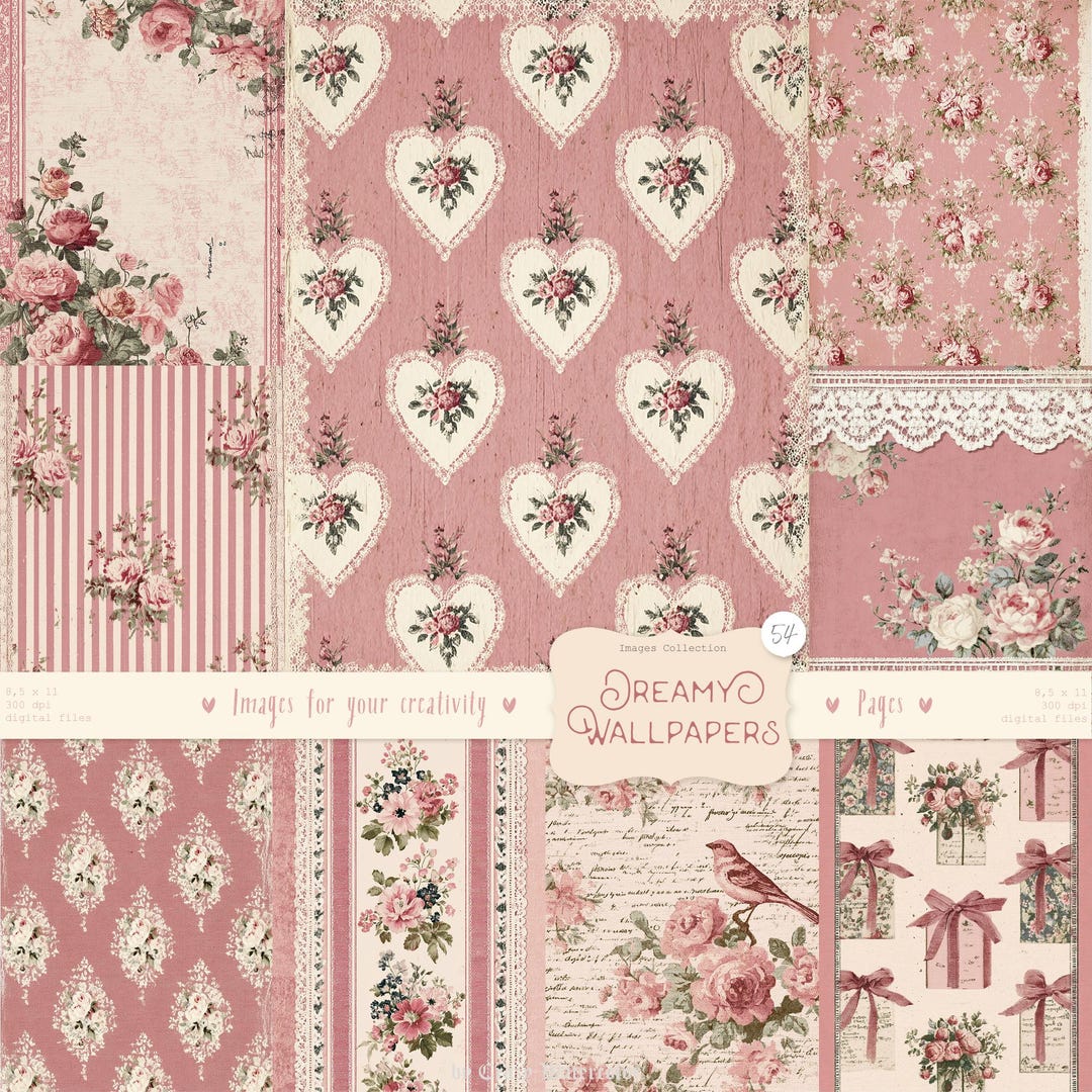 Shabby Chic Kit, Junk Journal Pages: Vintage Background, Delicate ...