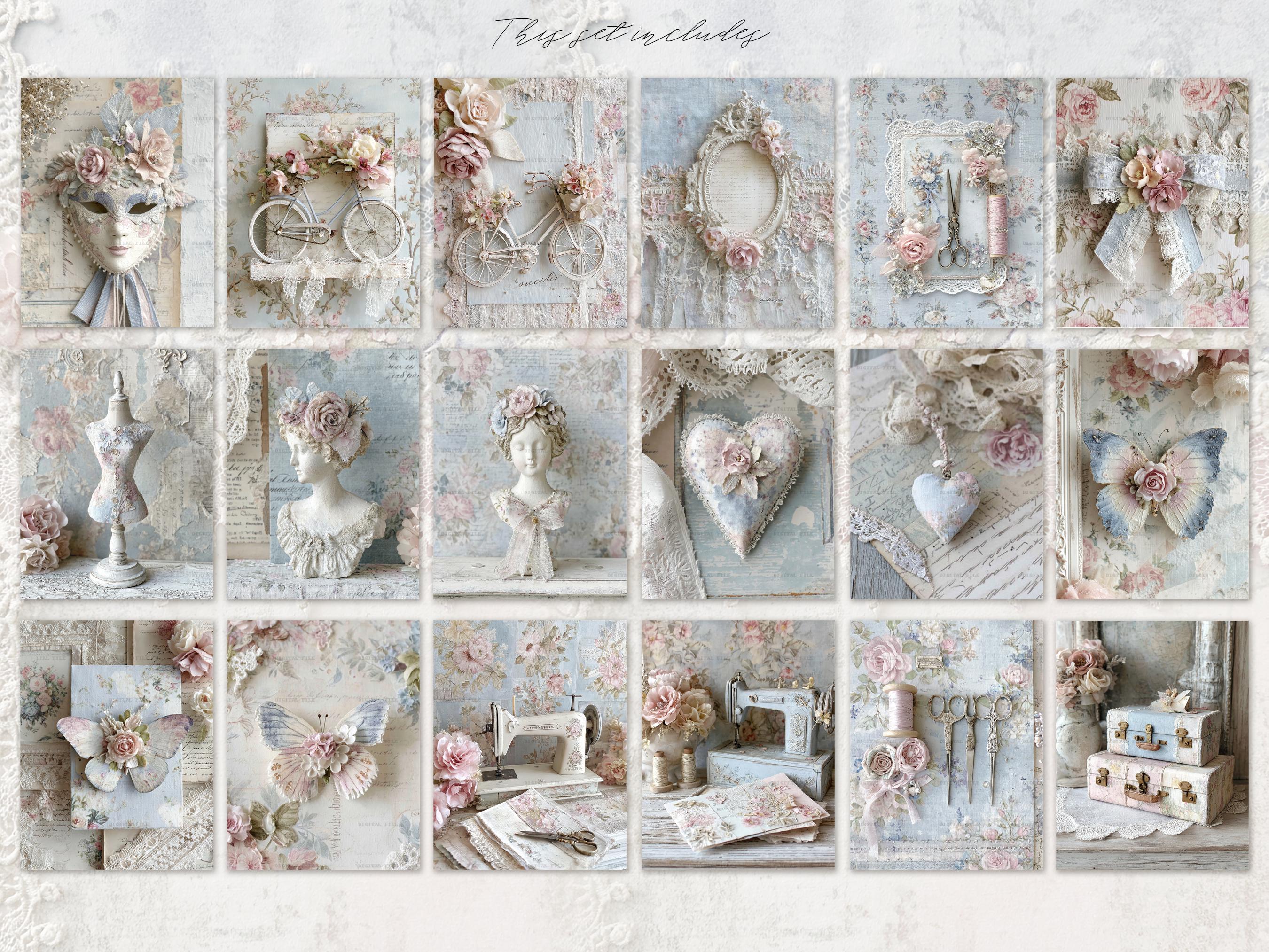Blue Shabby Chic Junk Journal Kit: Scrapbook Background, Digital Paper ...
