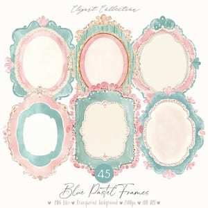 Marcos pastel azul 45 imágenes prediseñadas: bordes digitales de estilo victoriano, marcos rústicos de madera, estilo shabby chic, kit de álbum de recortes coqueto, efímeras pastel
