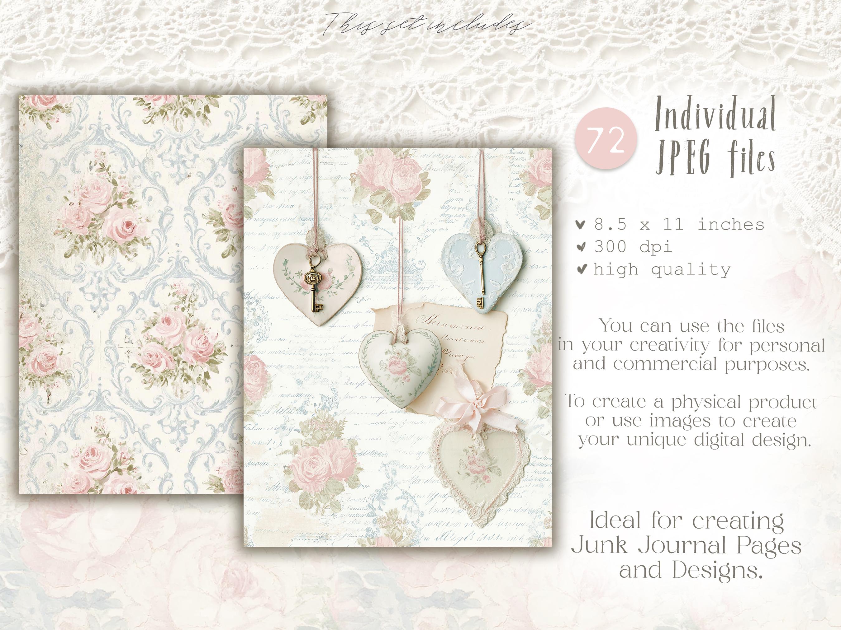 Shabby Chic Kit, Junk Journal Pages: Vintage Background, Delicate ...